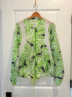 ALO Yoga Neon Green Leaf-Print Bomber Jacket